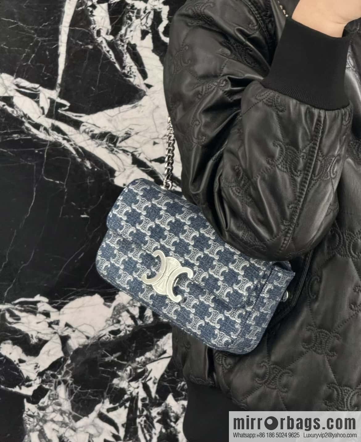 CELINE TRIOMPHE denim chain strap backpack 115202 denim