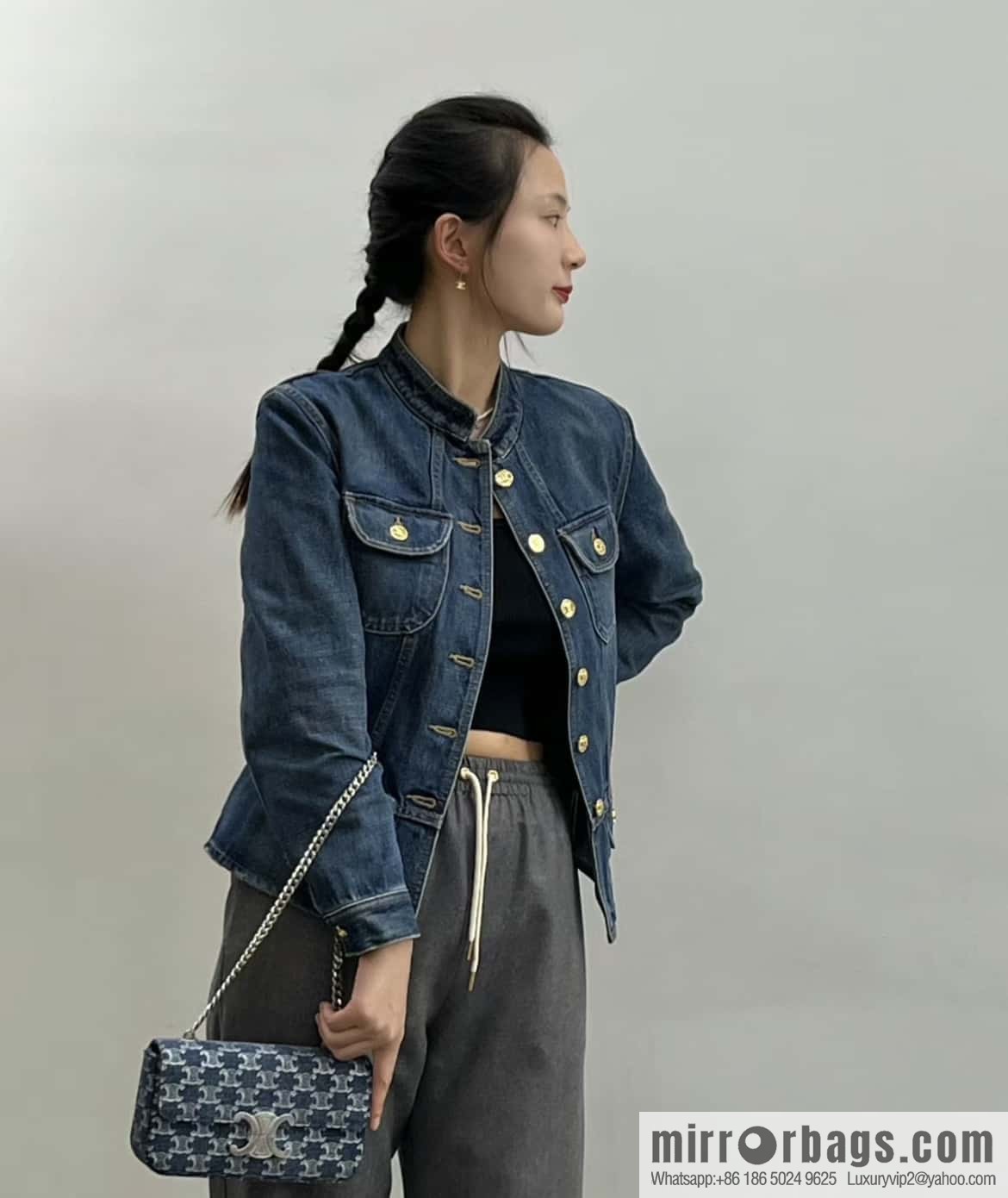 CELINE TRIOMPHE denim chain strap backpack 115202 denim