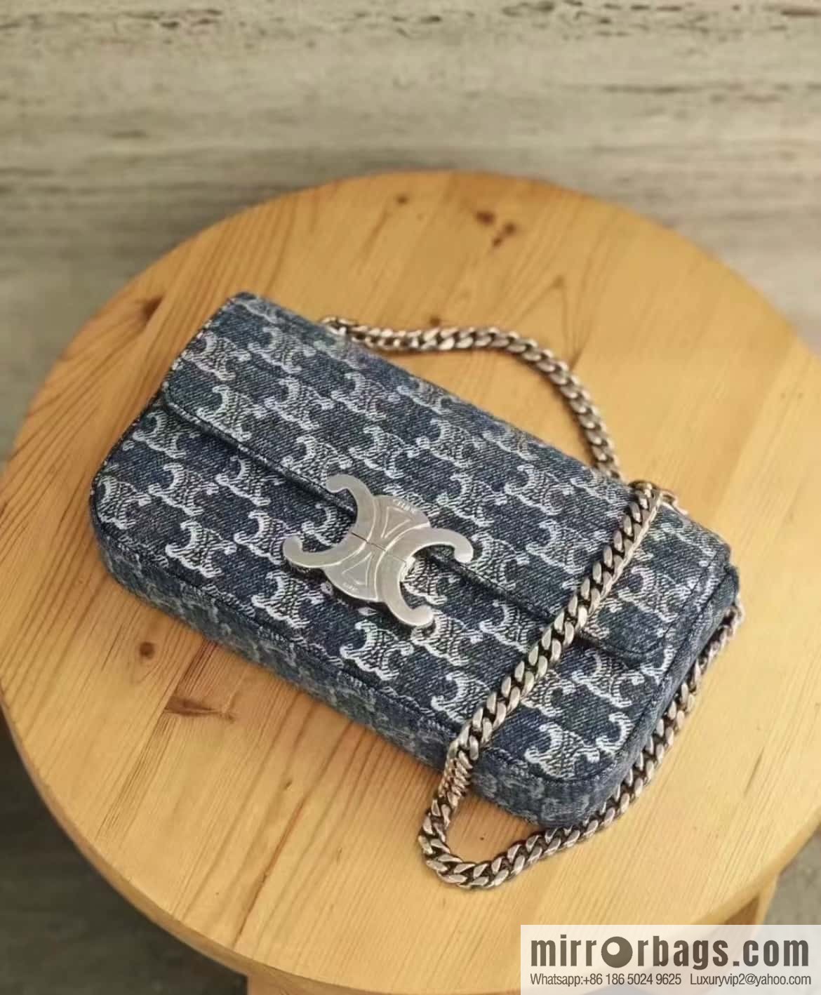 CELINE TRIOMPHE denim chain strap backpack 115202 denim