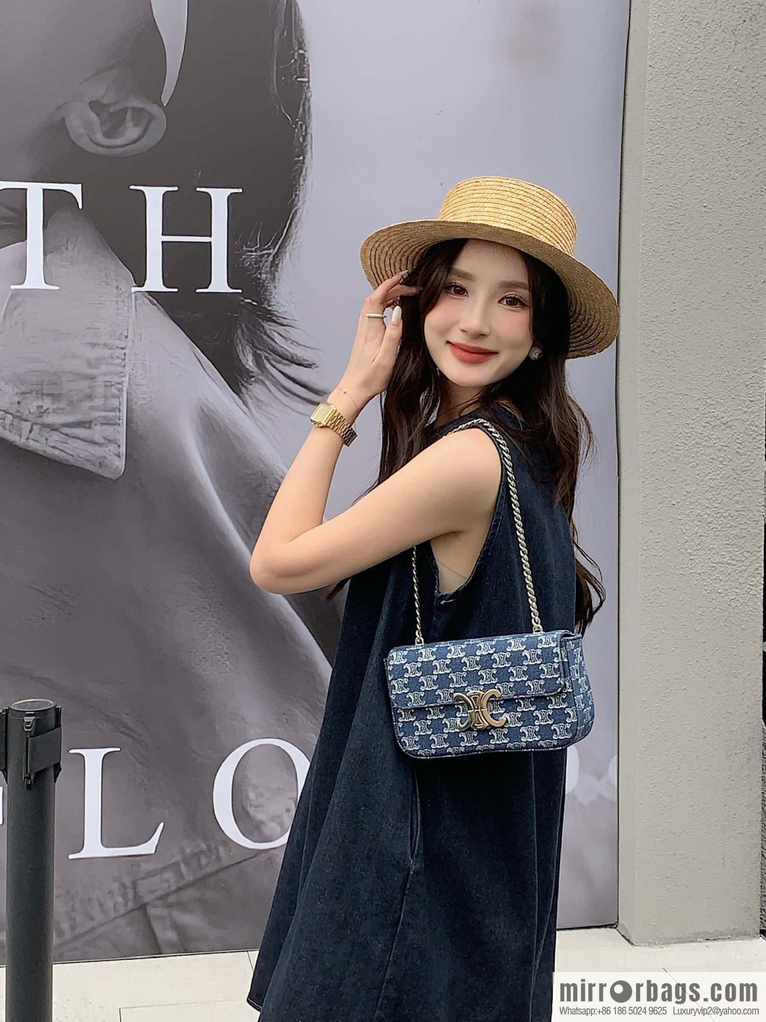 CELINE TRIOMPHE denim chain strap backpack 115202 denim