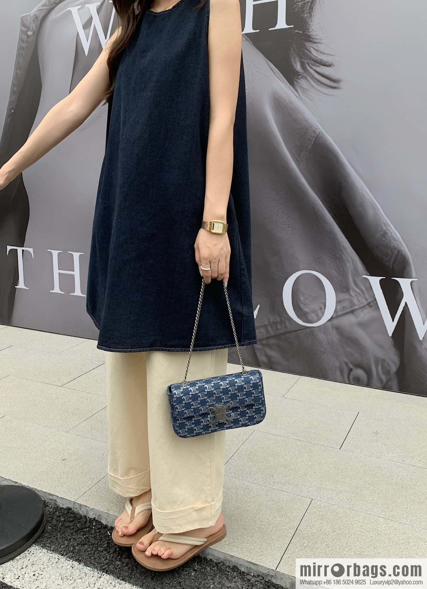 CELINE TRIOMPHE denim chain strap backpack 115202 denim