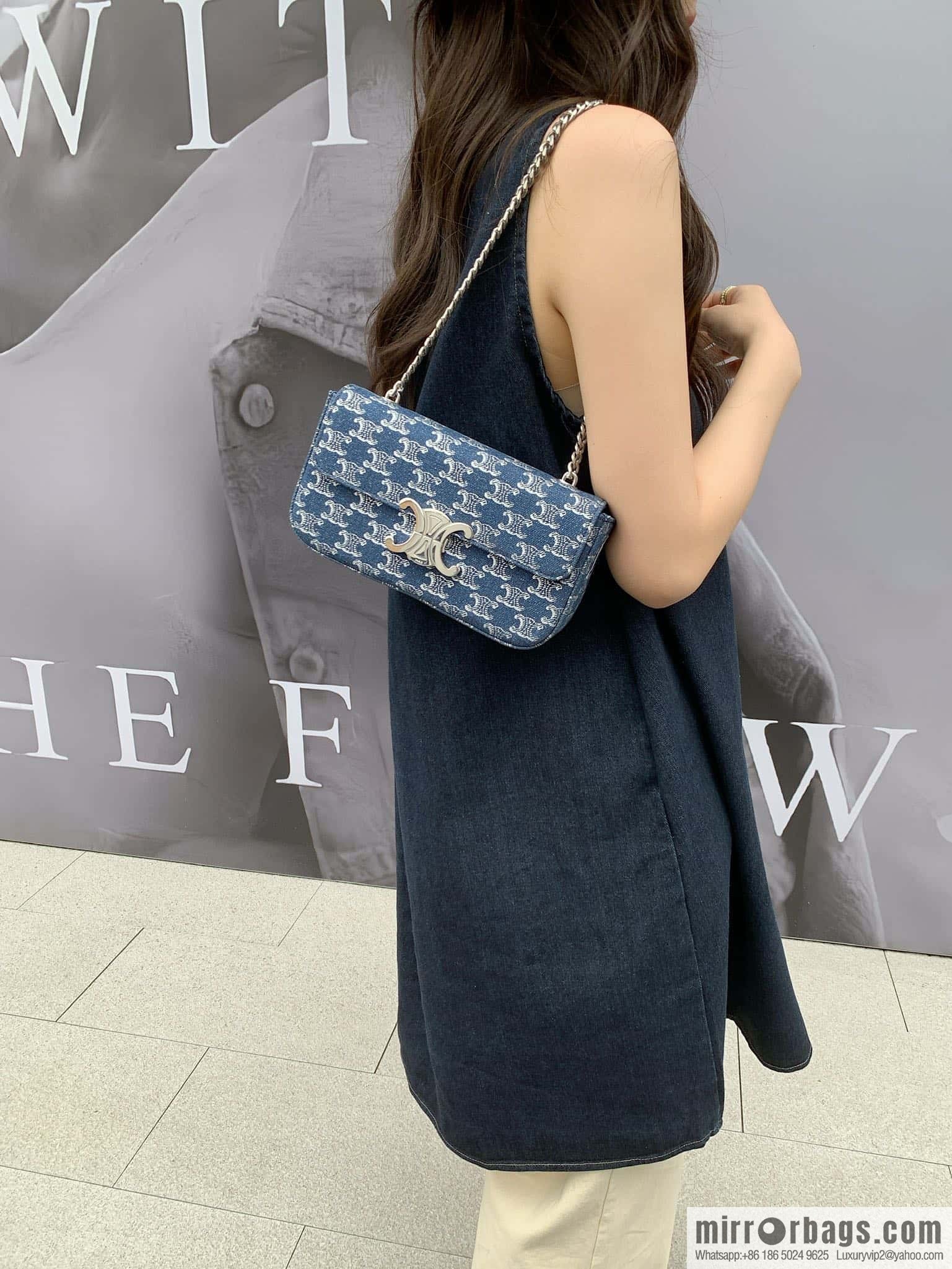 CELINE TRIOMPHE denim chain strap backpack 115202 denim