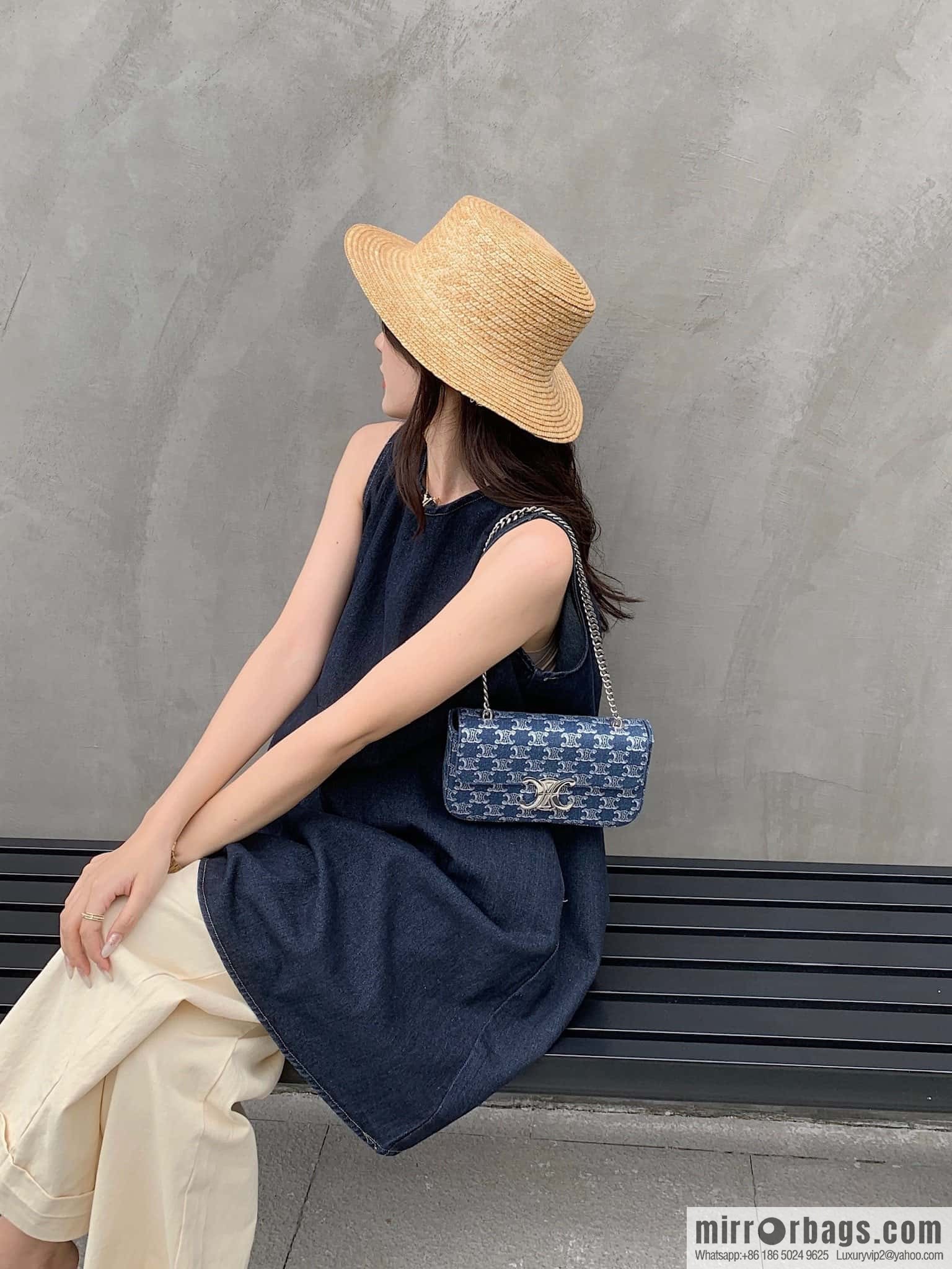 CELINE TRIOMPHE denim chain strap backpack 115202 denim
