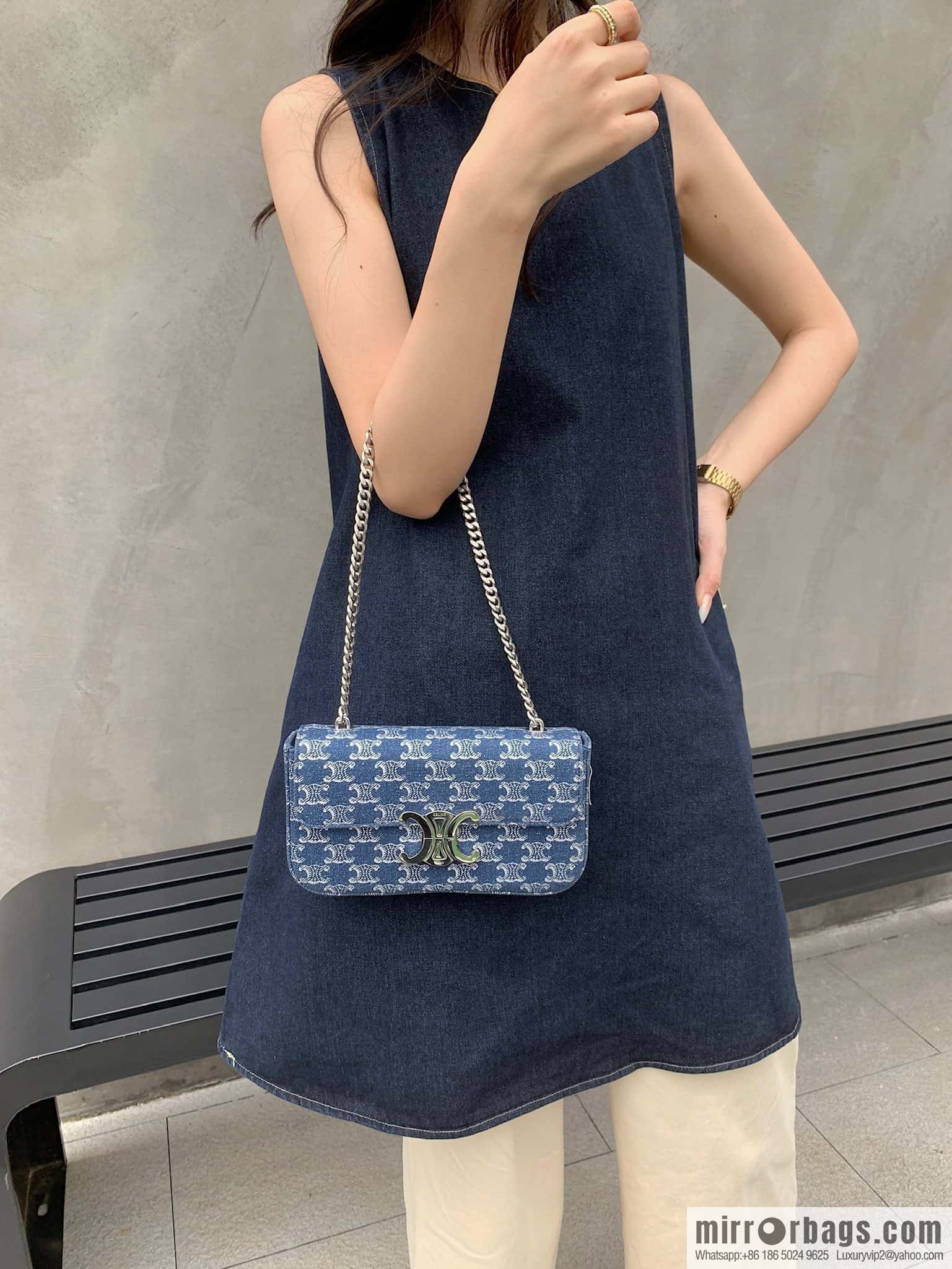 CELINE TRIOMPHE denim chain strap backpack 115202 denim