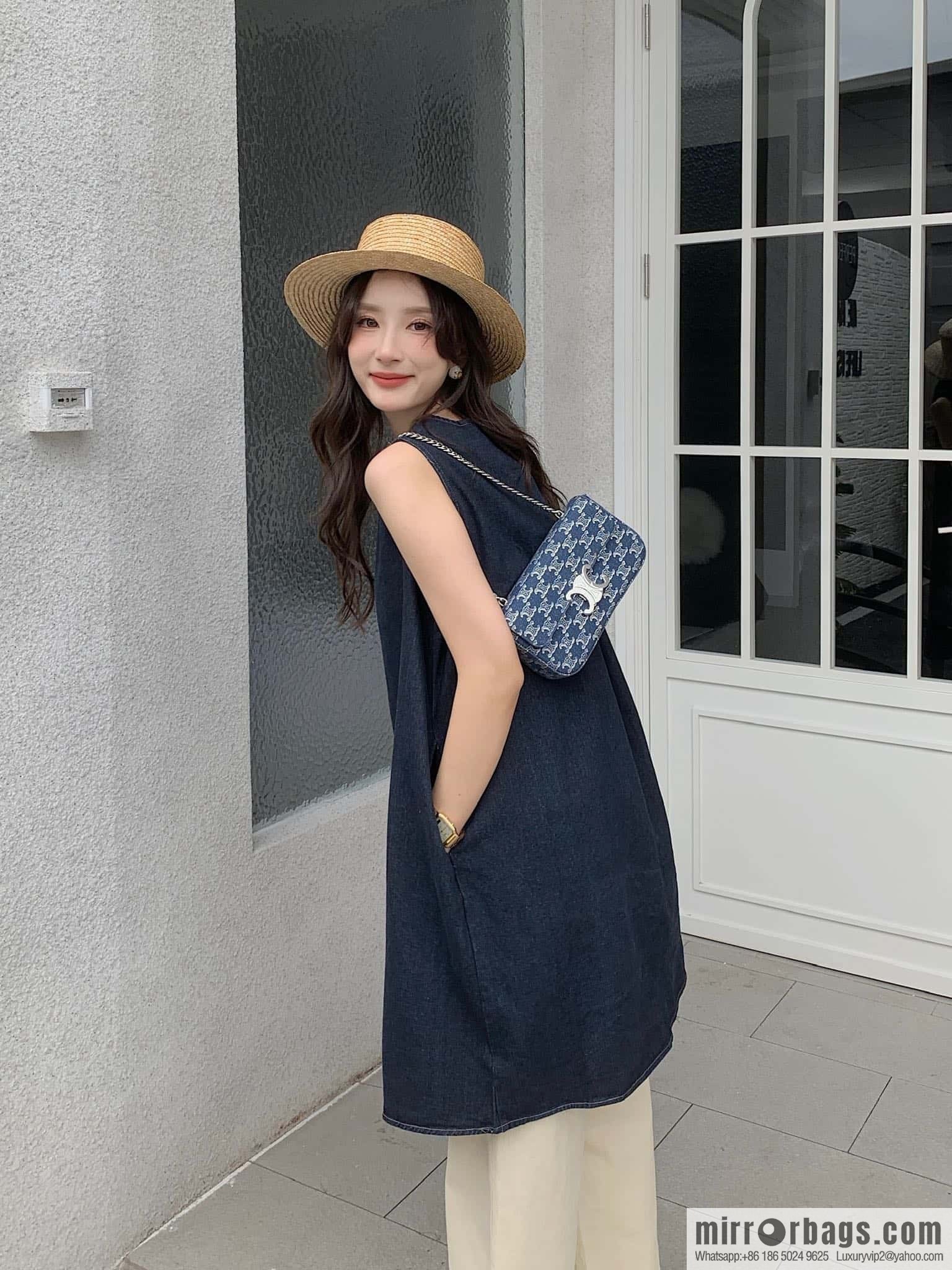 CELINE TRIOMPHE denim chain strap backpack 115202 denim