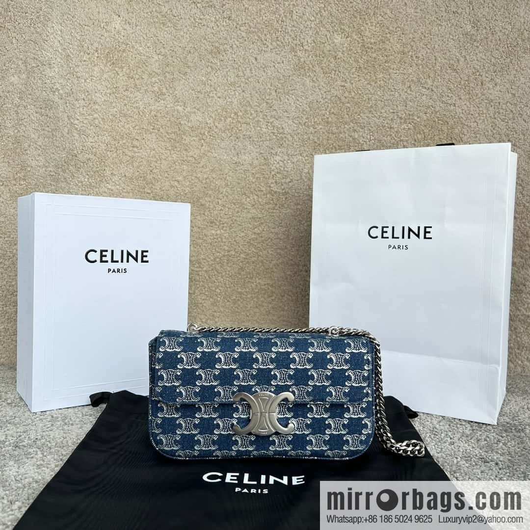 CELINE TRIOMPHE denim chain strap backpack 115202 denim