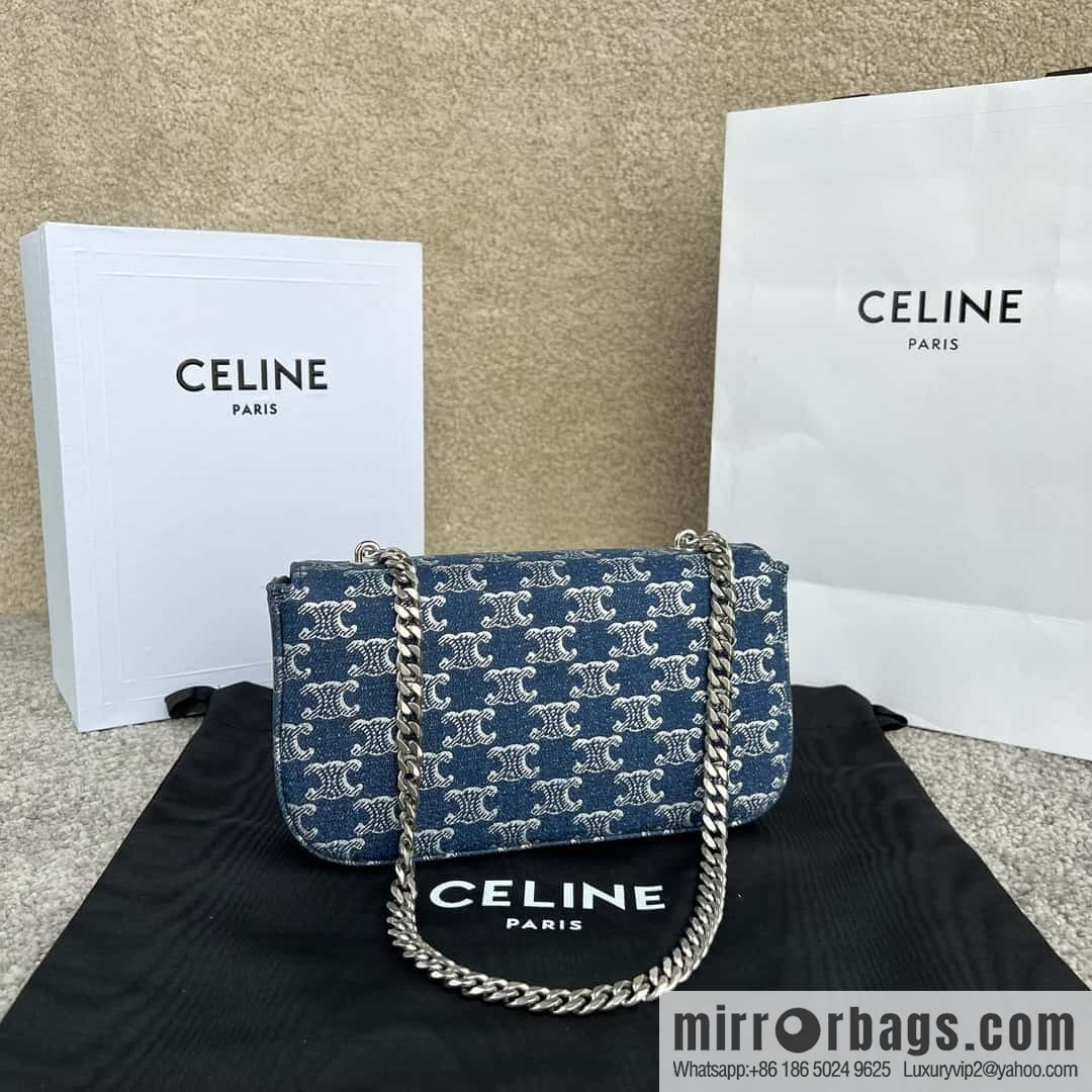 CELINE TRIOMPHE denim chain strap backpack 115202 denim