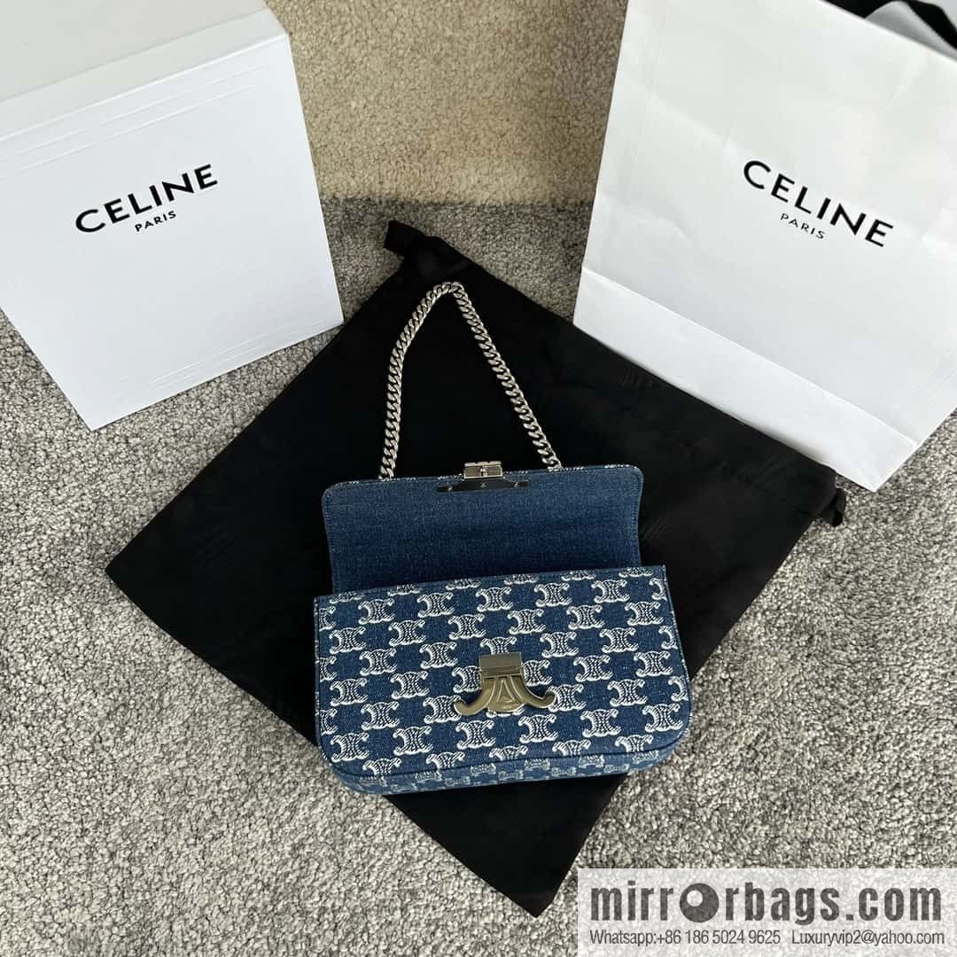CELINE TRIOMPHE denim chain strap backpack 115202 denim