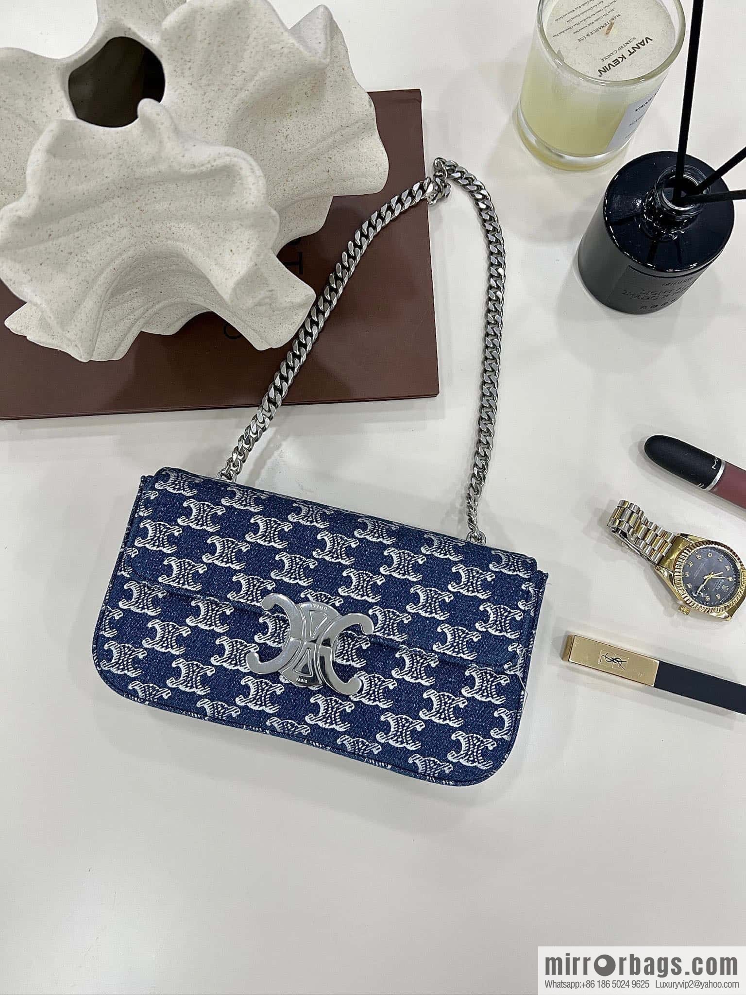 CELINE TRIOMPHE denim chain strap backpack 115202 denim