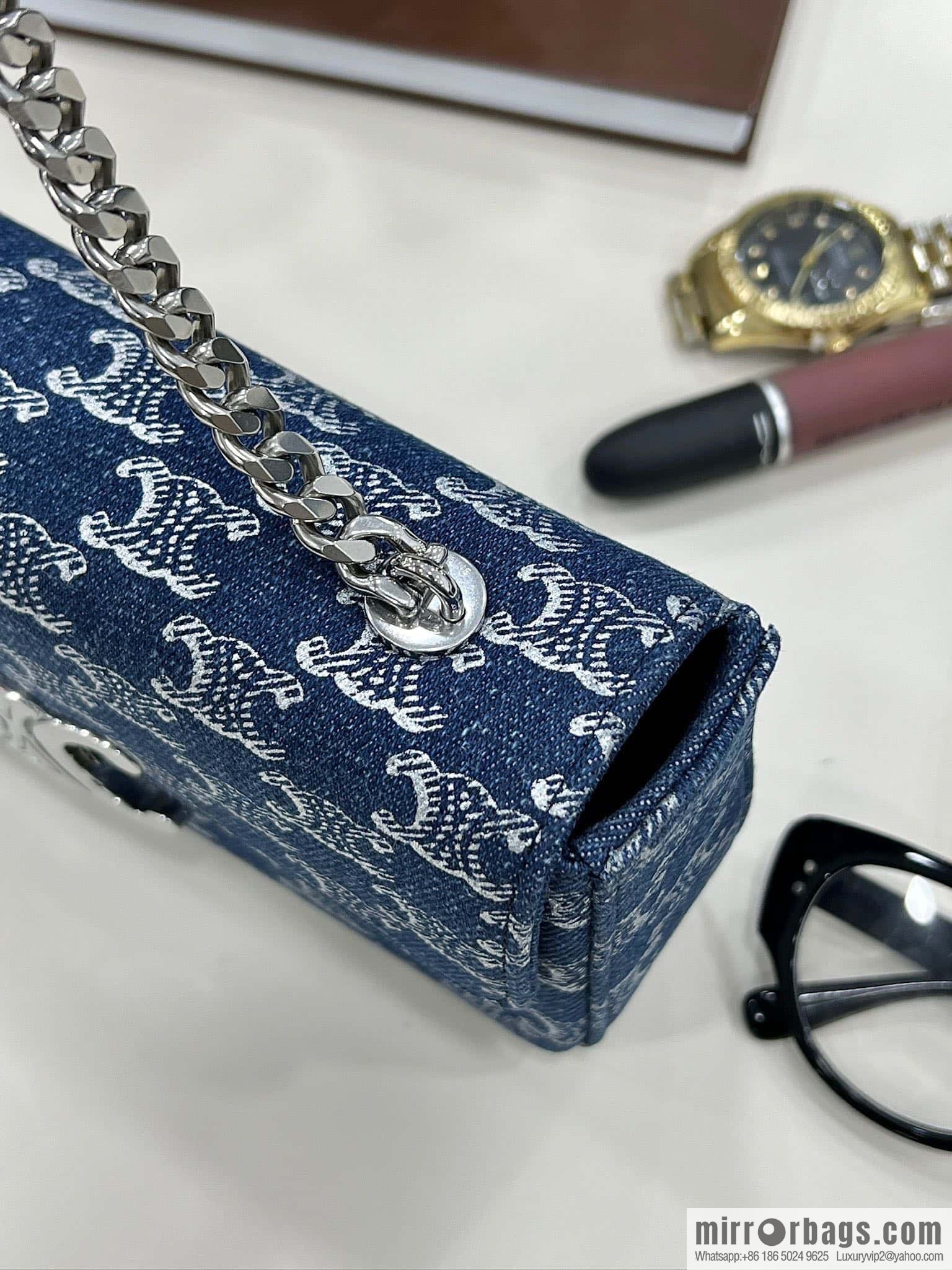 CELINE TRIOMPHE denim chain strap backpack 115202 denim