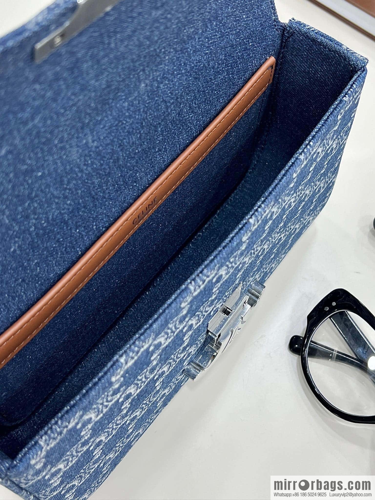 CELINE TRIOMPHE denim chain strap backpack 115202 denim