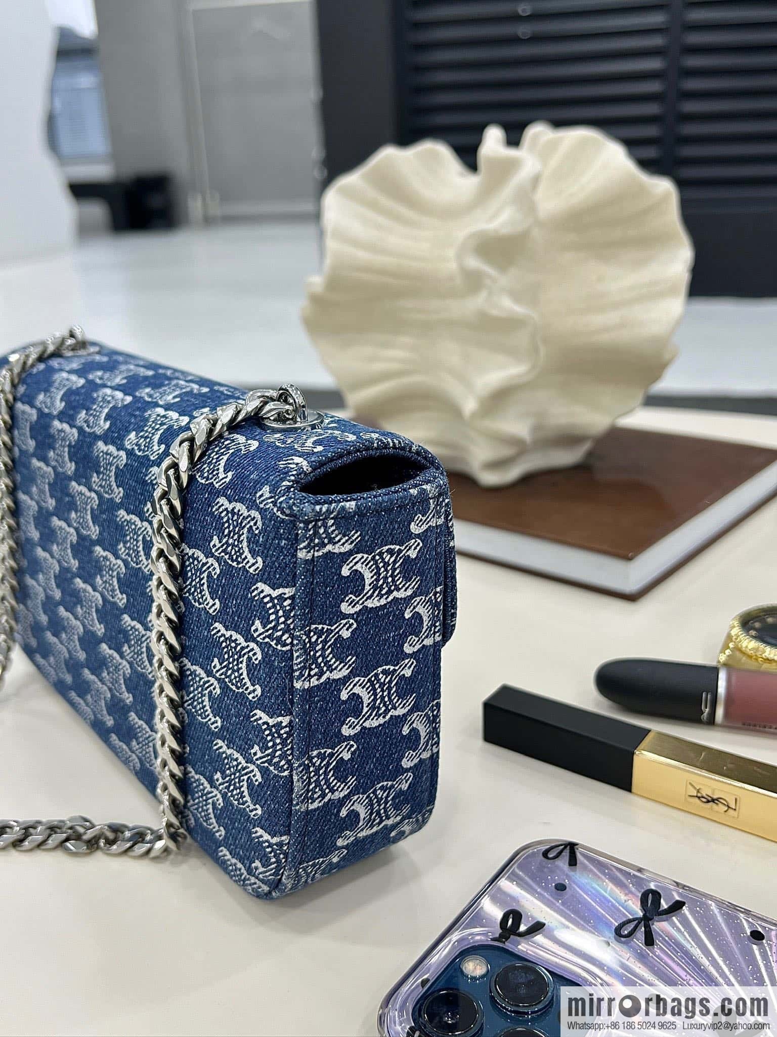 CELINE TRIOMPHE denim chain strap backpack 115202 denim