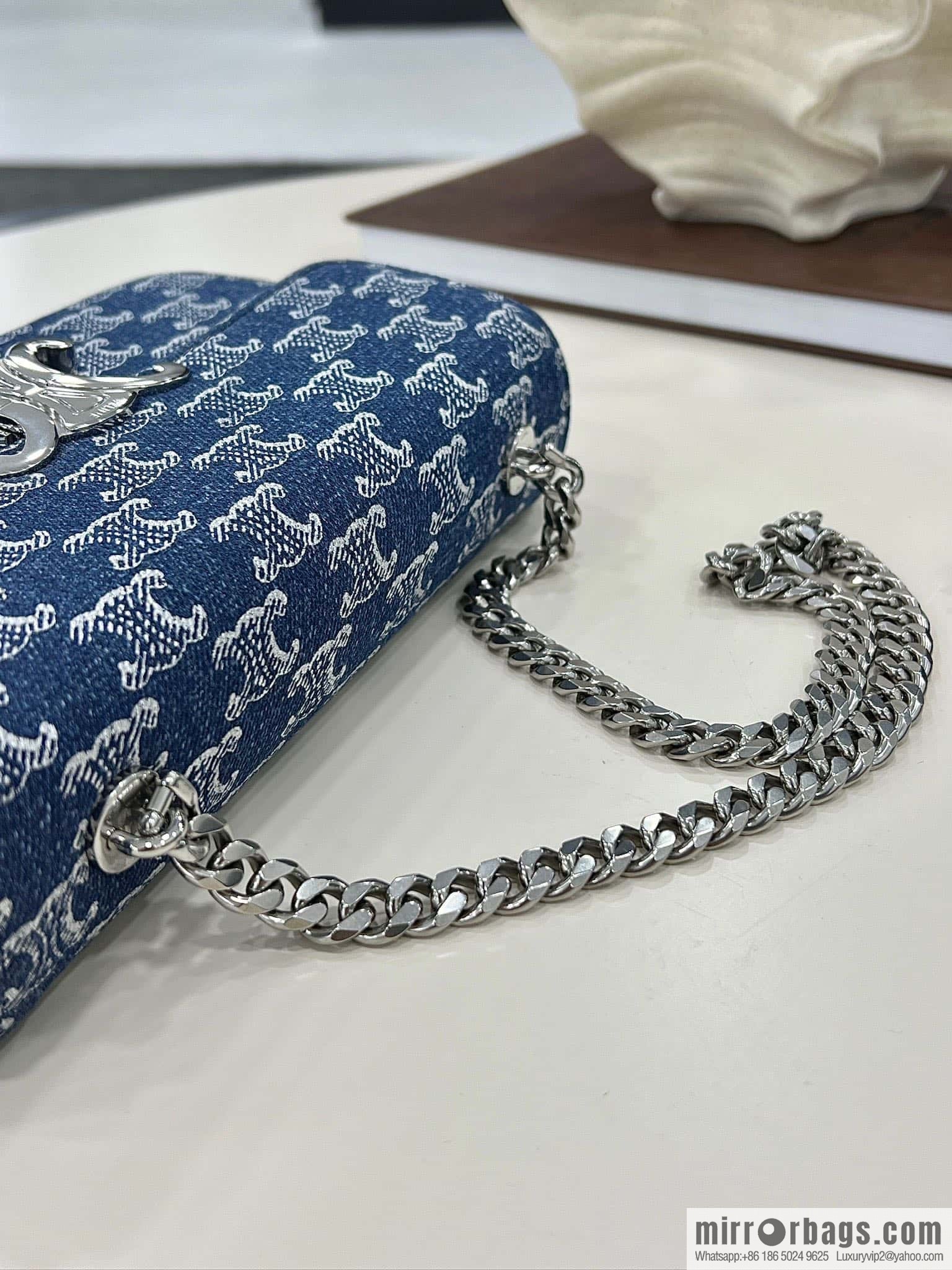 CELINE TRIOMPHE denim chain strap backpack 115202 denim