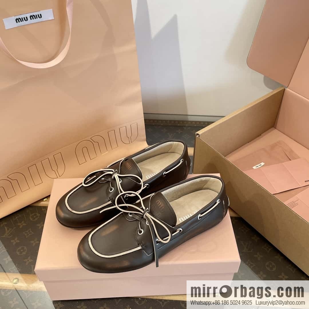 𝐌𝐢𝐮𝐌𝐢𝐮|| Miu Miu Bow Lace Up Sailing Flat Loafers