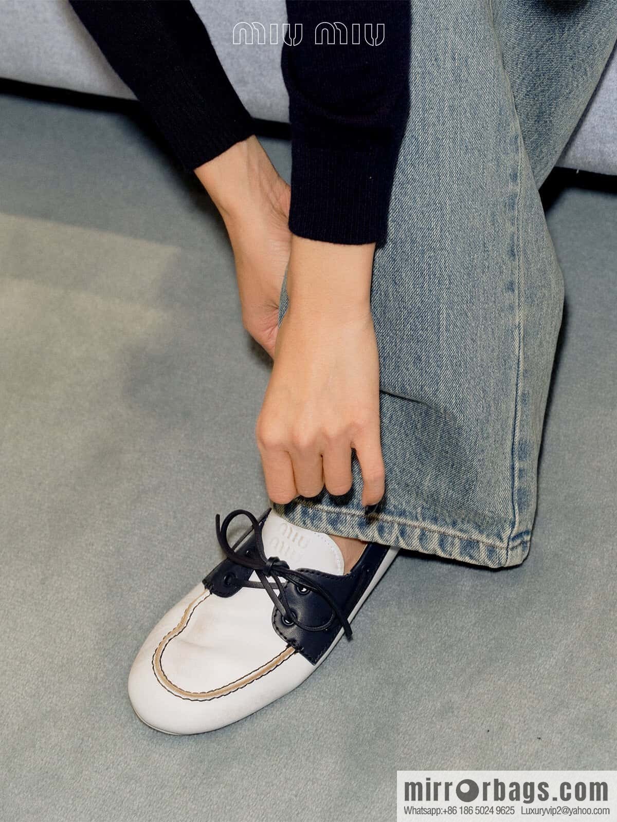 𝐌𝐢𝐮𝐌𝐢𝐮|| Miu Miu Bow Lace Up Sailing Flat Loafers