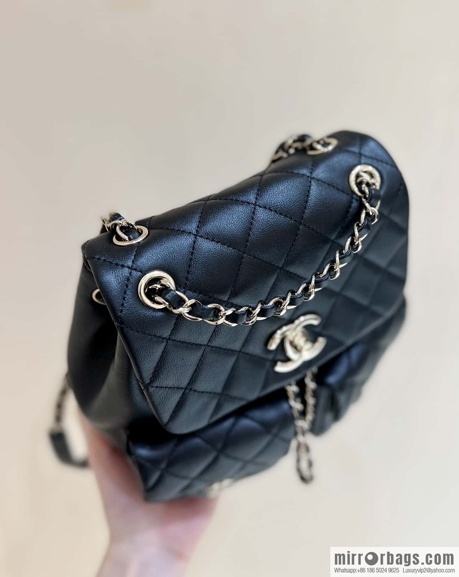CHANEL 23P super hot frog double backpack AS3860 plain weave black