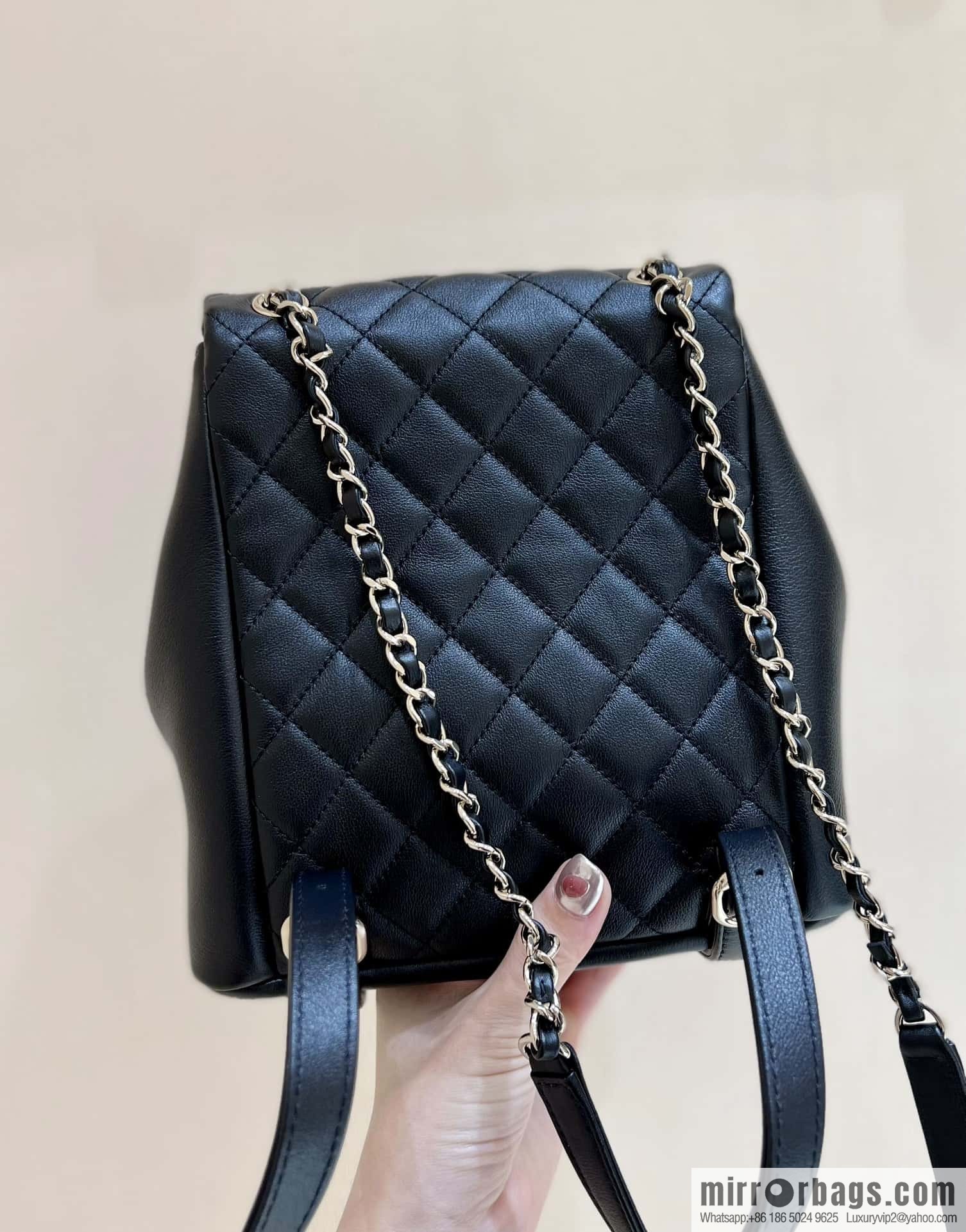 CHANEL 23P super hot frog double backpack AS3860 plain weave black