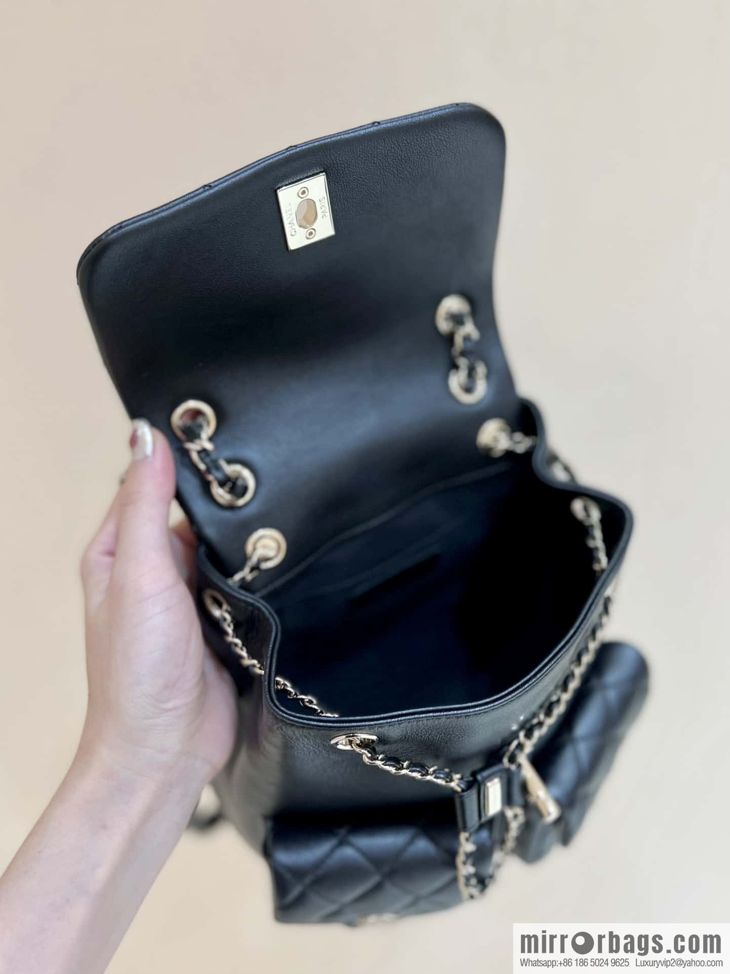 CHANEL 23P super hot frog double backpack AS3860 plain weave black