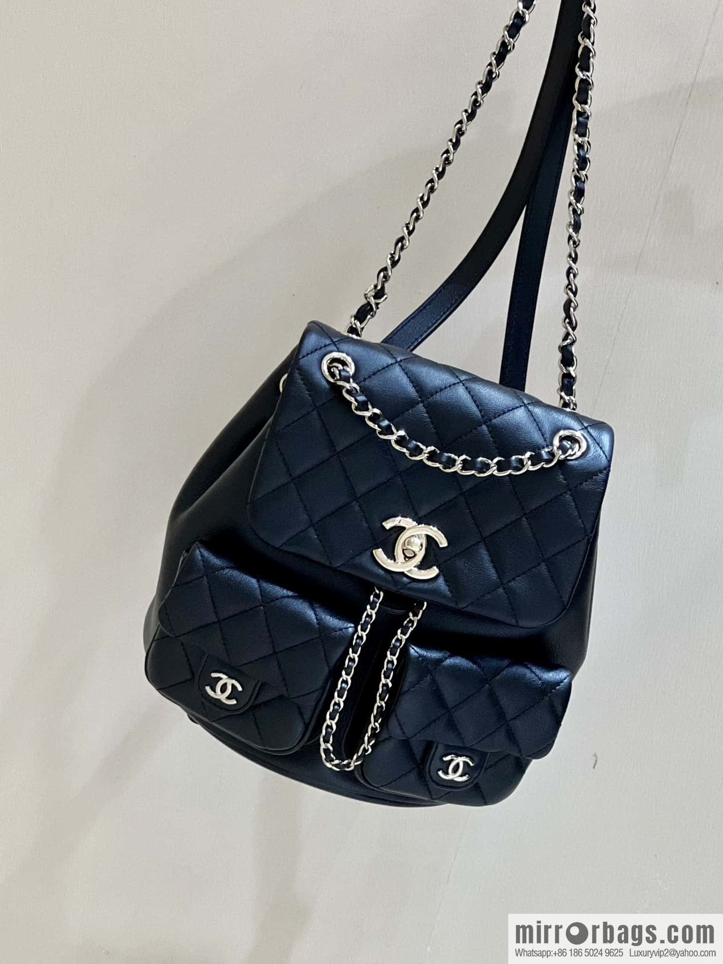 CHANEL 23P super hot frog double backpack AS3860 plain weave black