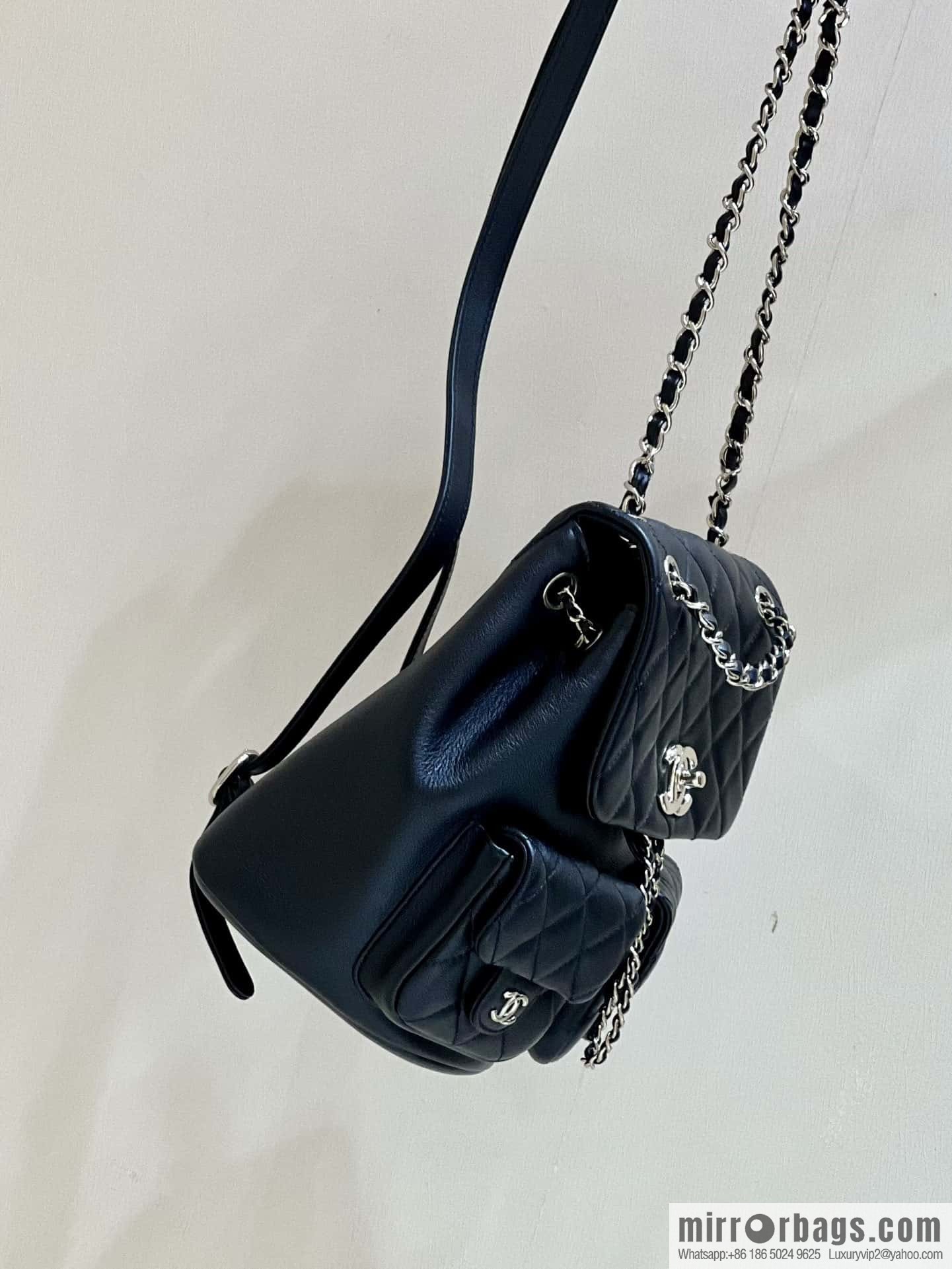 CHANEL 23P super hot frog double backpack AS3860 plain weave black