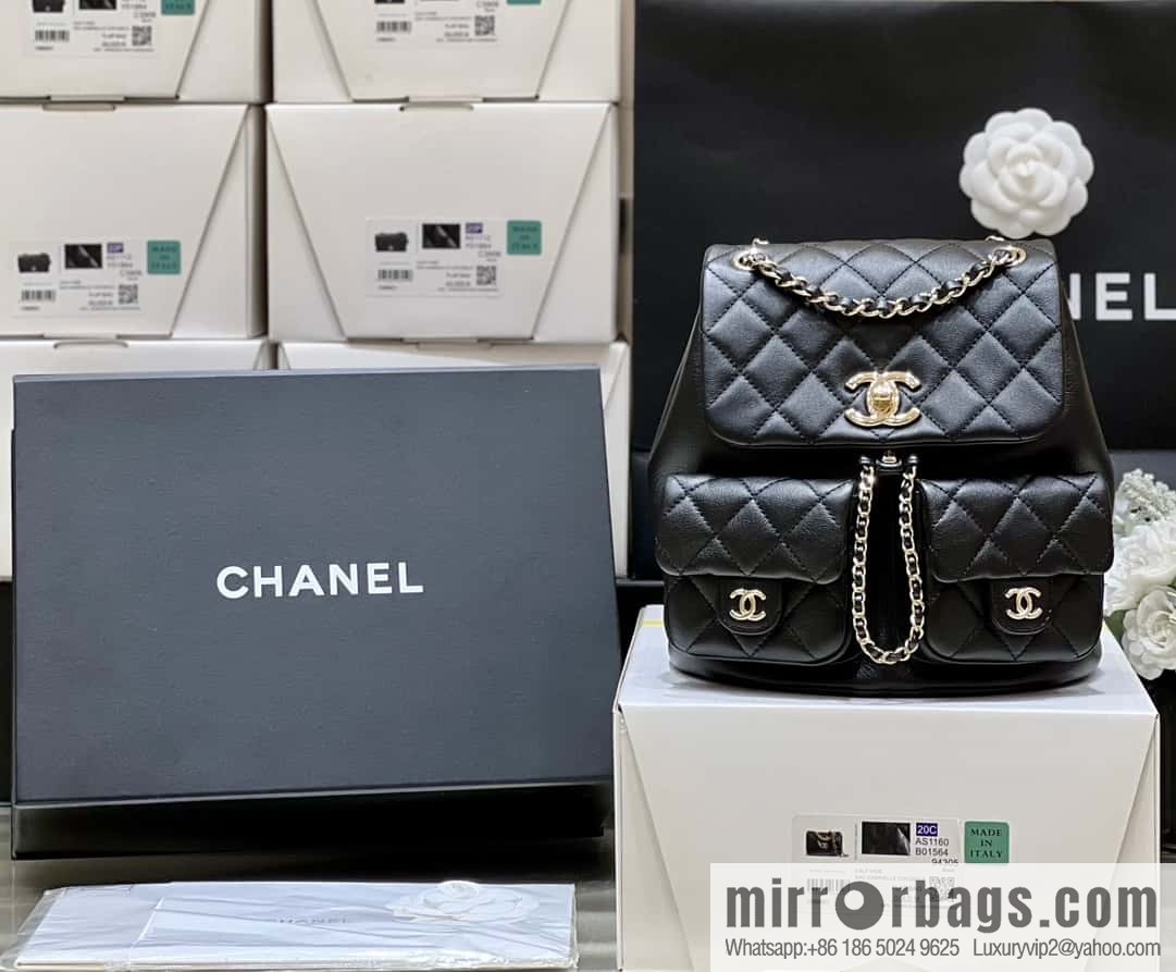 CHANEL 23P super hot frog double backpack AS3860 plain weave black