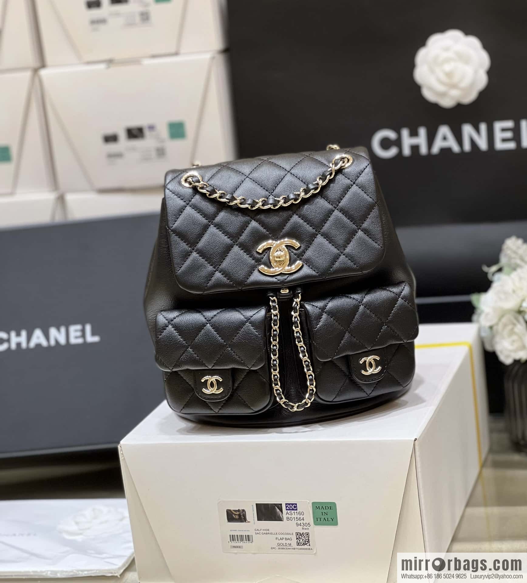 CHANEL 23P super hot frog double backpack AS3860 plain weave black