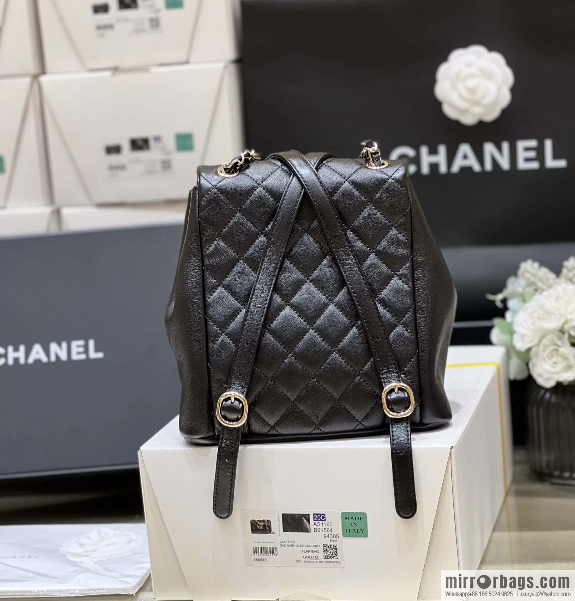CHANEL 23P super hot frog double backpack AS3860 plain weave black