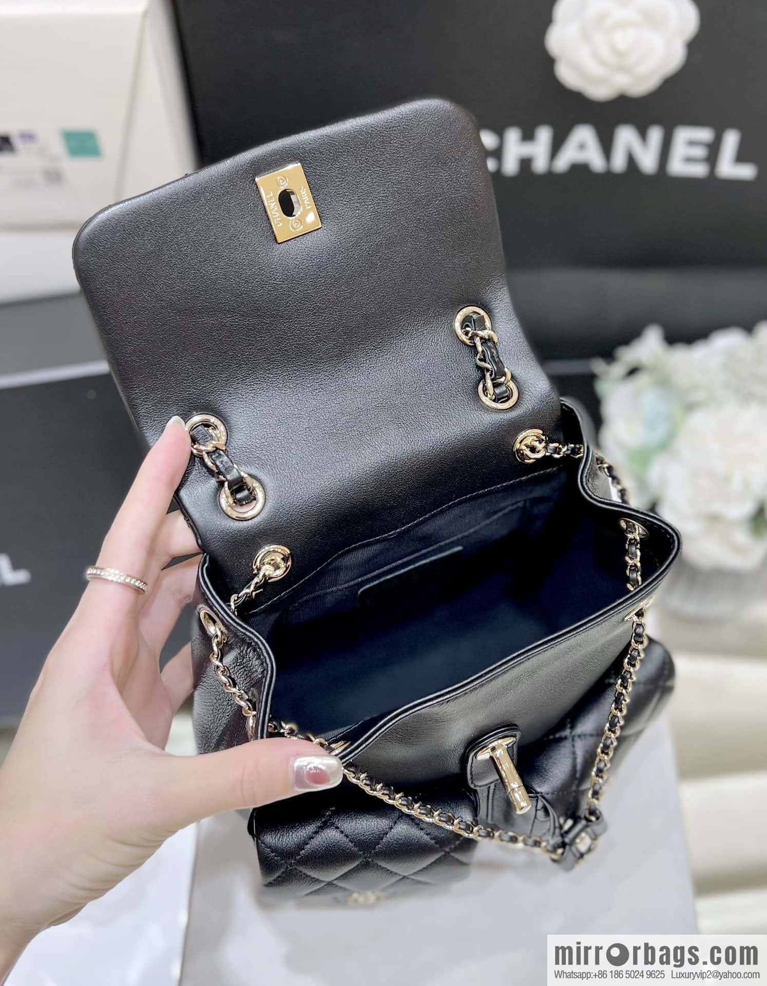 CHANEL 23P super hot frog double backpack AS3860 plain weave black