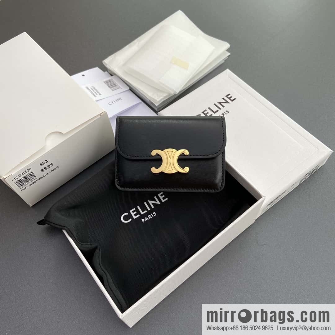 Celine TRIOMPHE shiny cow leather (fabric) flip card holder 10I582CPJ.04LU