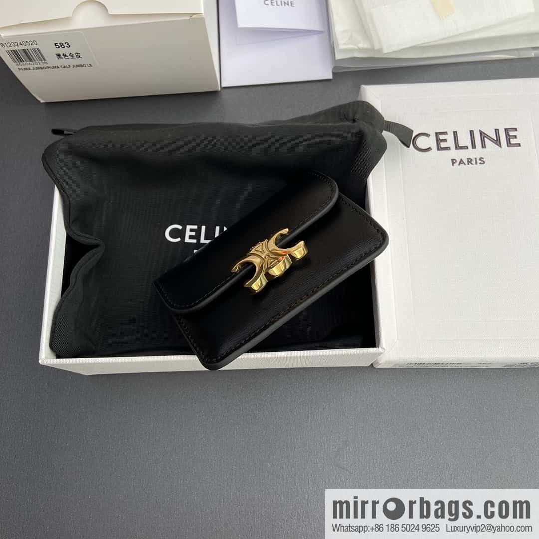 Celine TRIOMPHE shiny cow leather (fabric) flip card holder 10I582CPJ.04LU