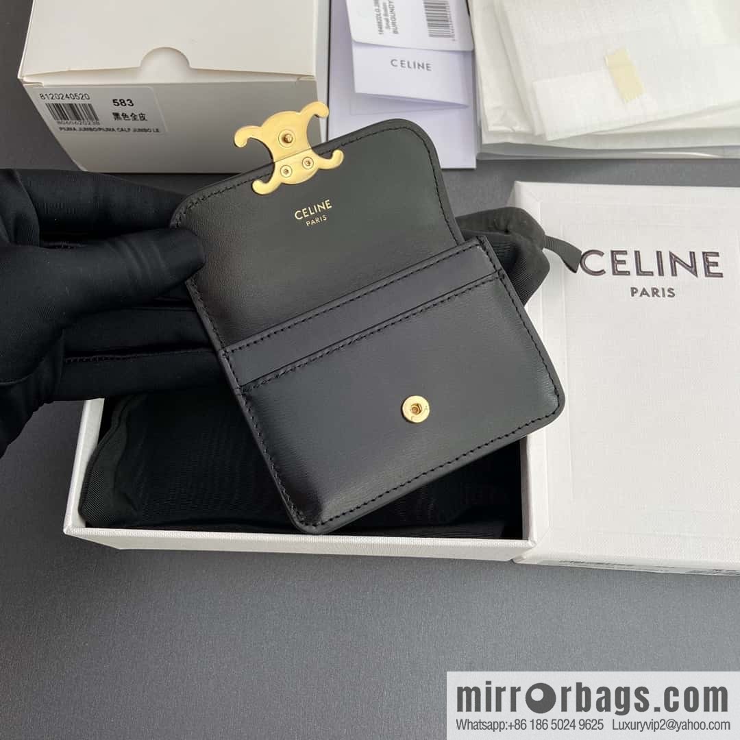 Celine TRIOMPHE shiny cow leather (fabric) flip card holder 10I582CPJ.04LU