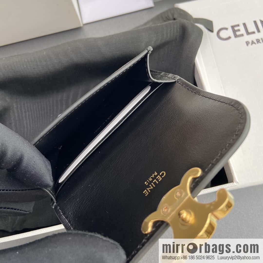 Celine TRIOMPHE shiny cow leather (fabric) flip card holder 10I582CPJ.04LU