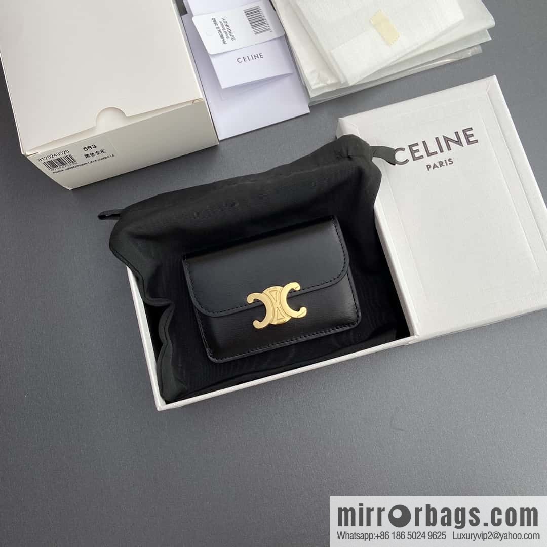 Celine TRIOMPHE shiny cow leather (fabric) flip card holder 10I582CPJ.04LU
