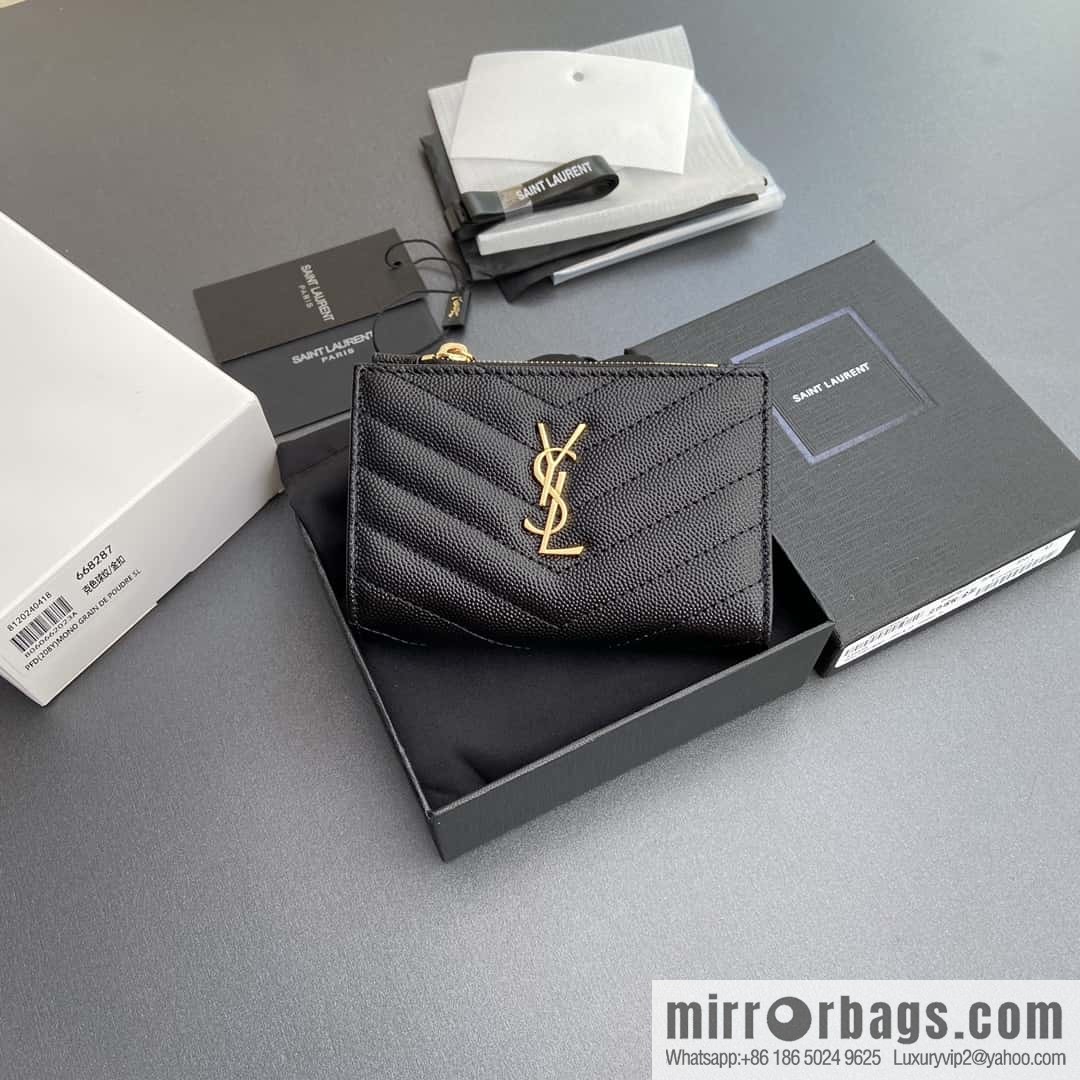 SAINT LAURENT YSL MATELASSE grain embossed leather (fabric) zipper double fold wallet 668287