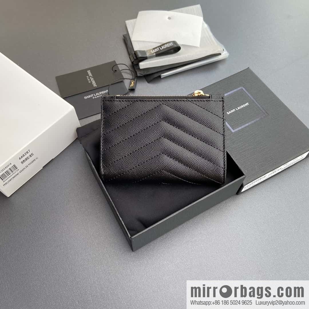SAINT LAURENT YSL MATELASSE grain embossed leather (fabric) zipper double fold wallet 668287
