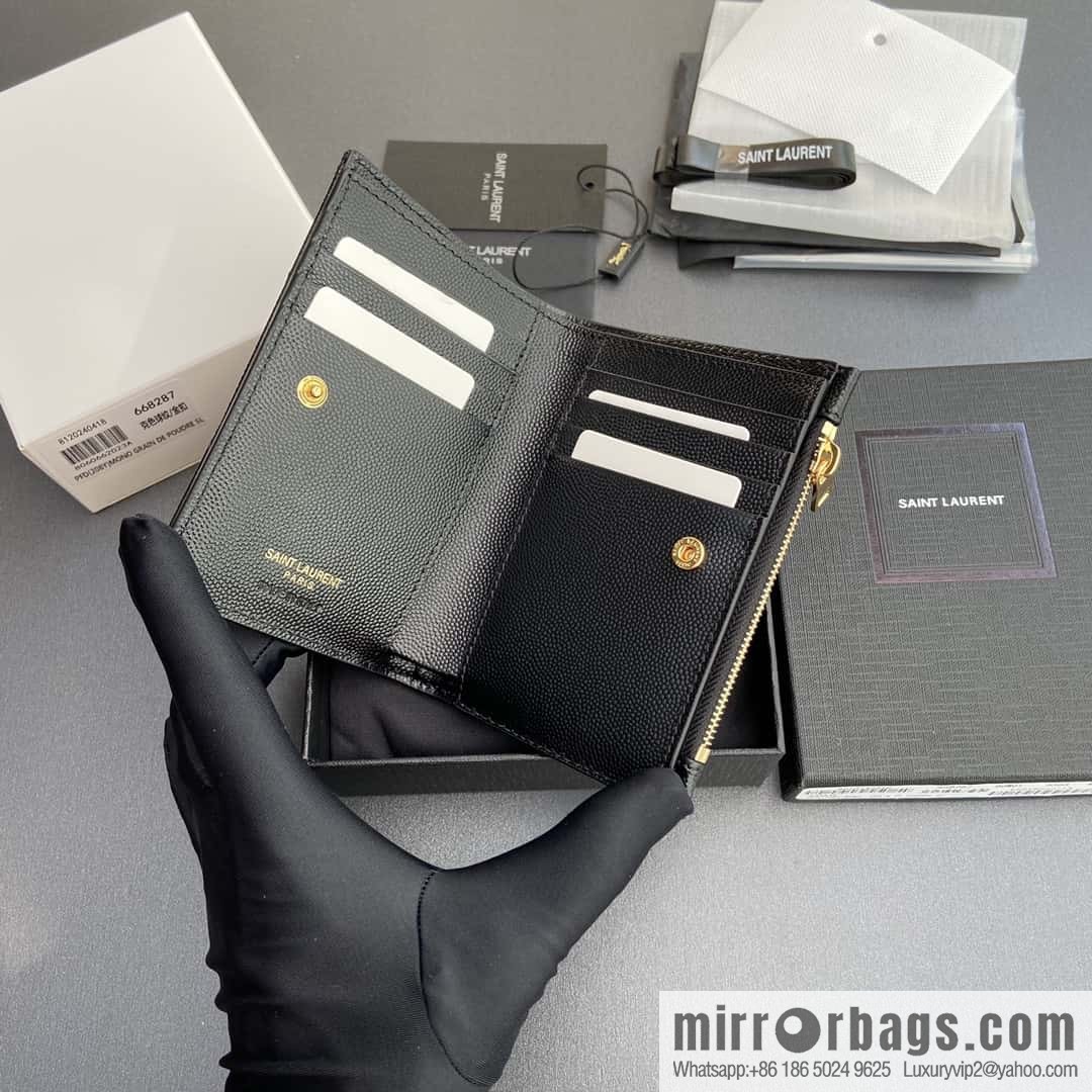 SAINT LAURENT YSL MATELASSE grain embossed leather (fabric) zipper double fold wallet 668287