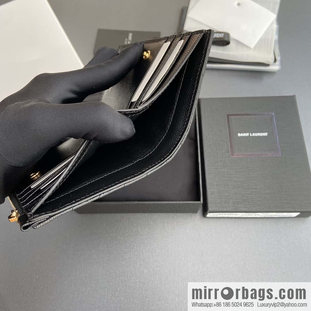 SAINT LAURENT YSL MATELASSE grain embossed leather (fabric) zipper double fold wallet 668287