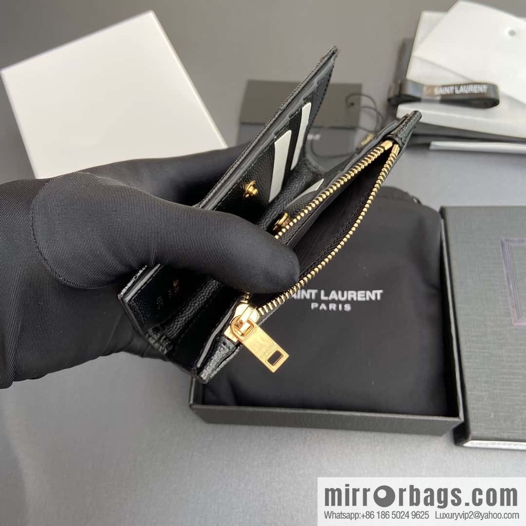 SAINT LAURENT YSL MATELASSE grain embossed leather (fabric) zipper double fold wallet 668287