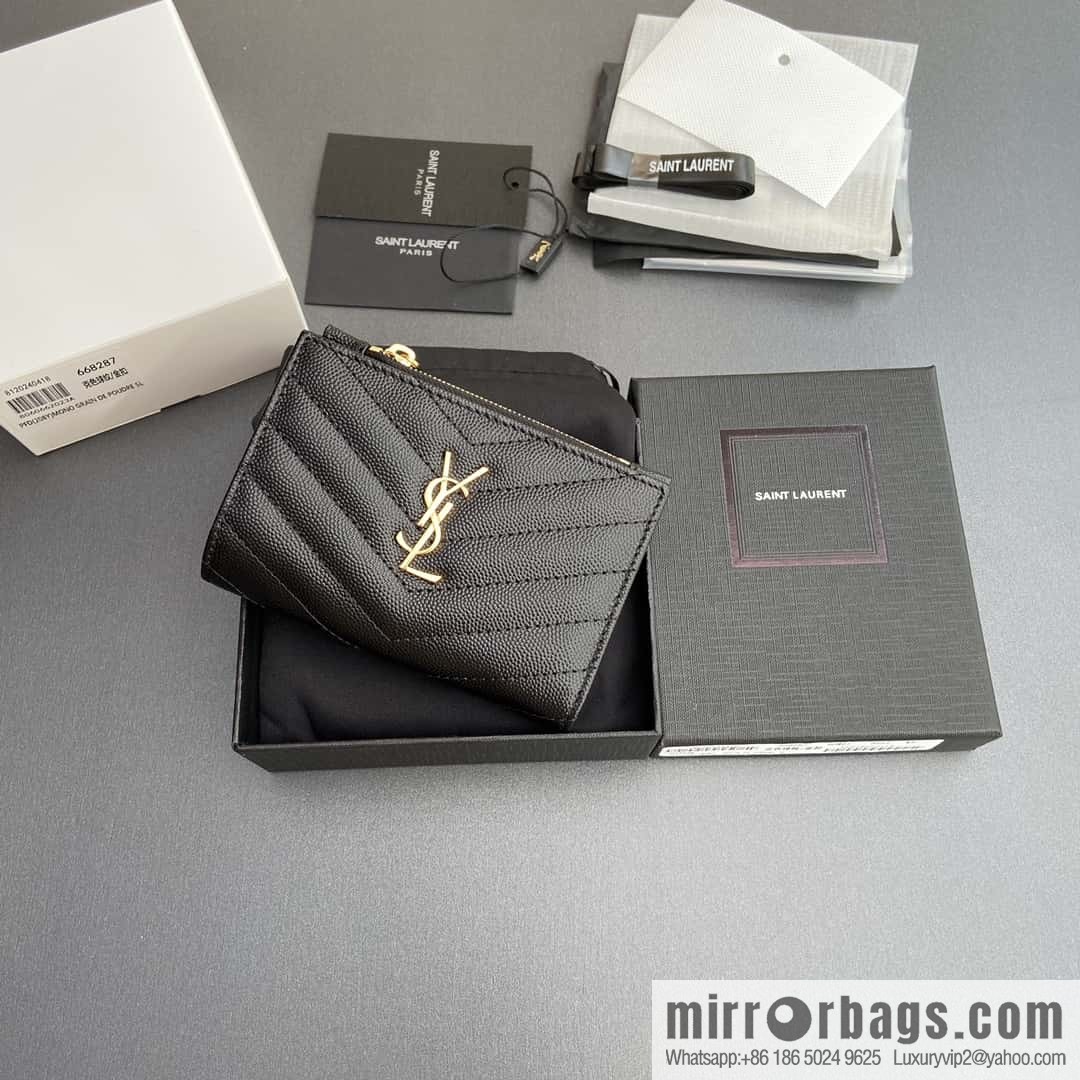 SAINT LAURENT YSL MATELASSE grain embossed leather (fabric) zipper double fold wallet 668287