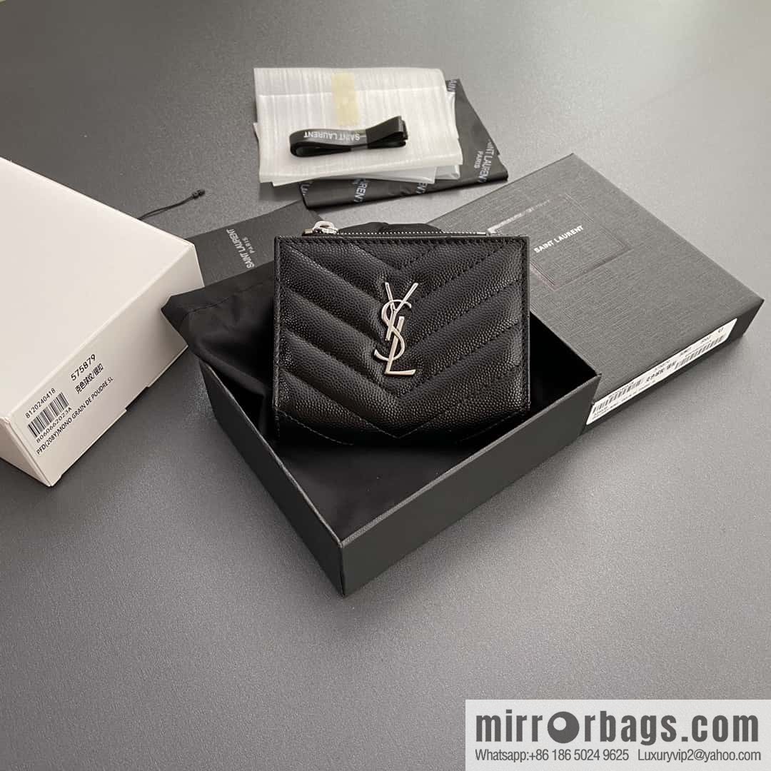 SAINT LAURENT YSL MATELASSE grained embossed leather (fabric) zipper double fold wallet 575879