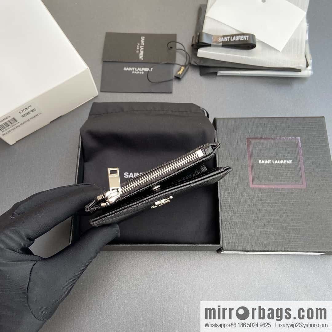 SAINT LAURENT YSL MATELASSE grained embossed leather (fabric) zipper double fold wallet 575879
