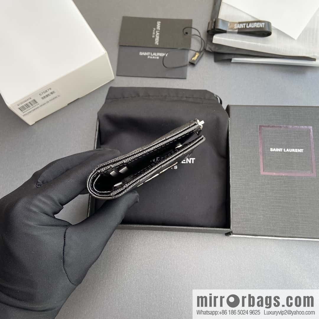 SAINT LAURENT YSL MATELASSE grained embossed leather (fabric) zipper double fold wallet 575879