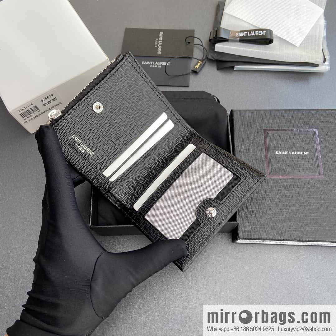 SAINT LAURENT YSL MATELASSE grained embossed leather (fabric) zipper double fold wallet 575879