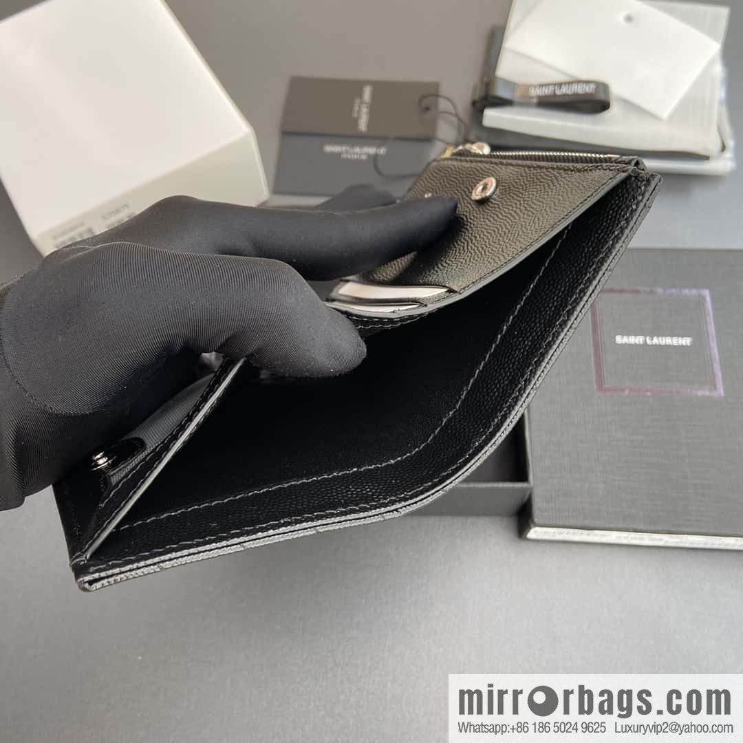 SAINT LAURENT YSL MATELASSE grained embossed leather (fabric) zipper double fold wallet 575879