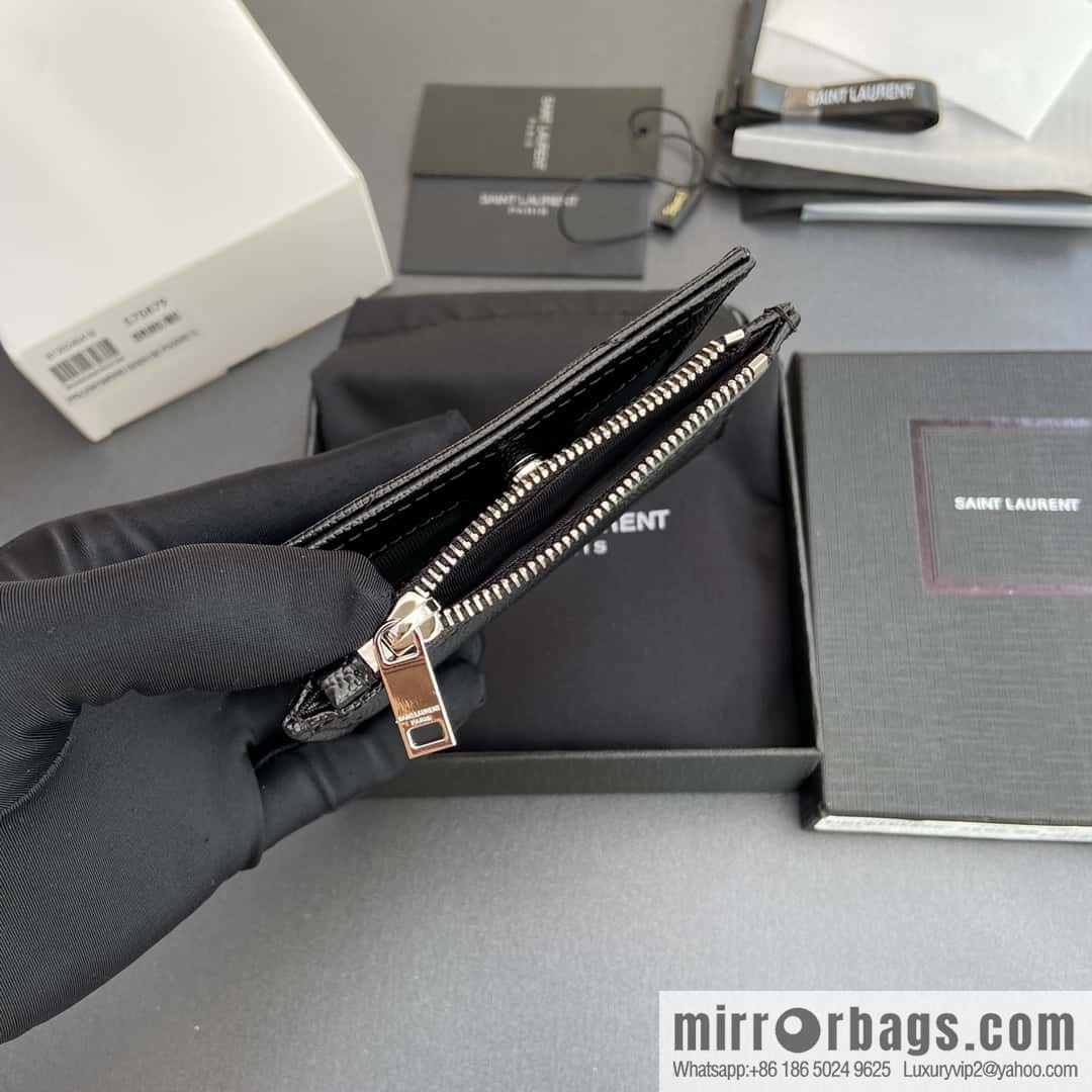 SAINT LAURENT YSL MATELASSE grained embossed leather (fabric) zipper double fold wallet 575879