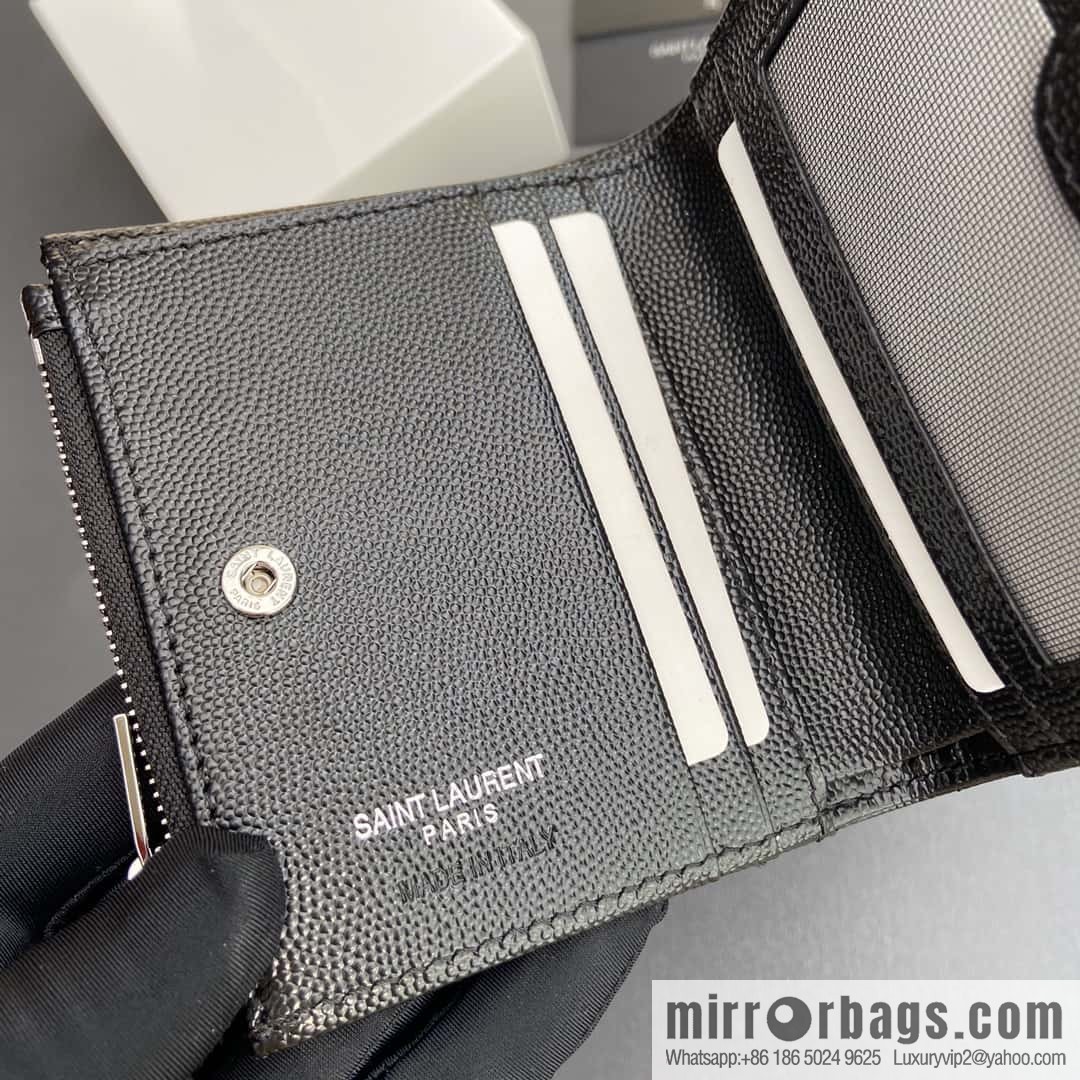 SAINT LAURENT YSL MATELASSE grained embossed leather (fabric) zipper double fold wallet 575879