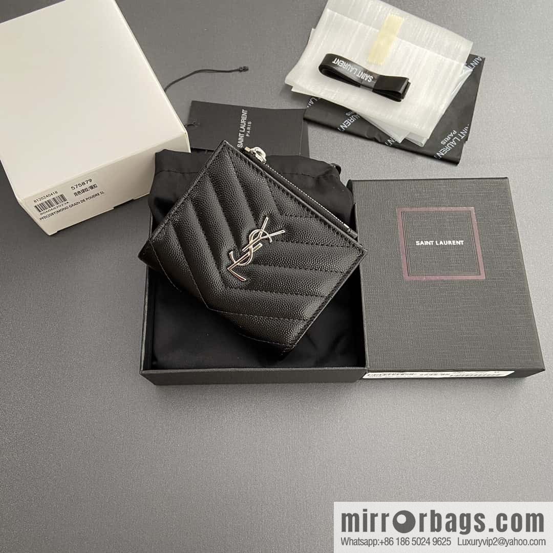 SAINT LAURENT YSL MATELASSE grained embossed leather (fabric) zipper double fold wallet 575879