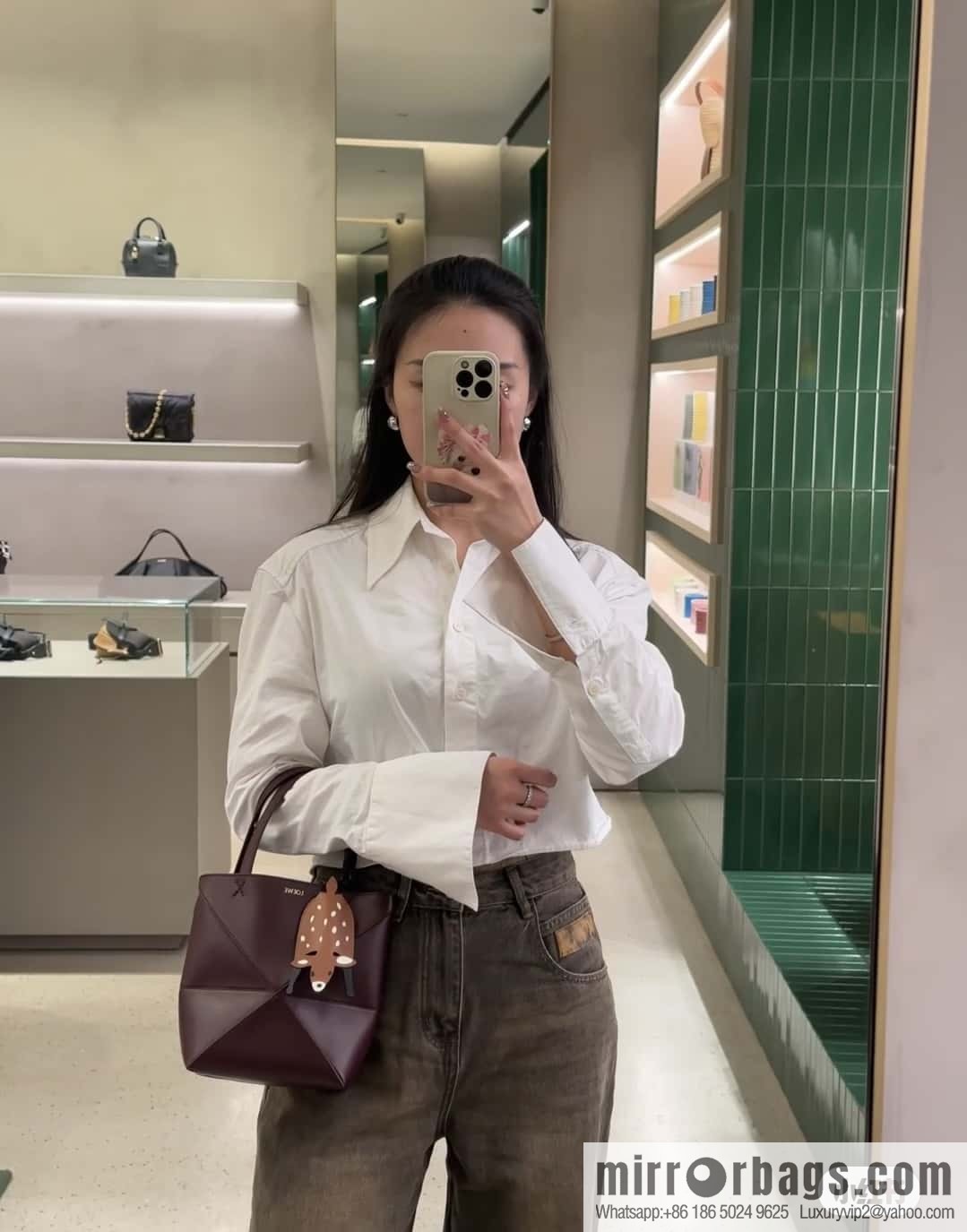 LOEWE puzzle folding series foldable tote bag 0695 burgundy