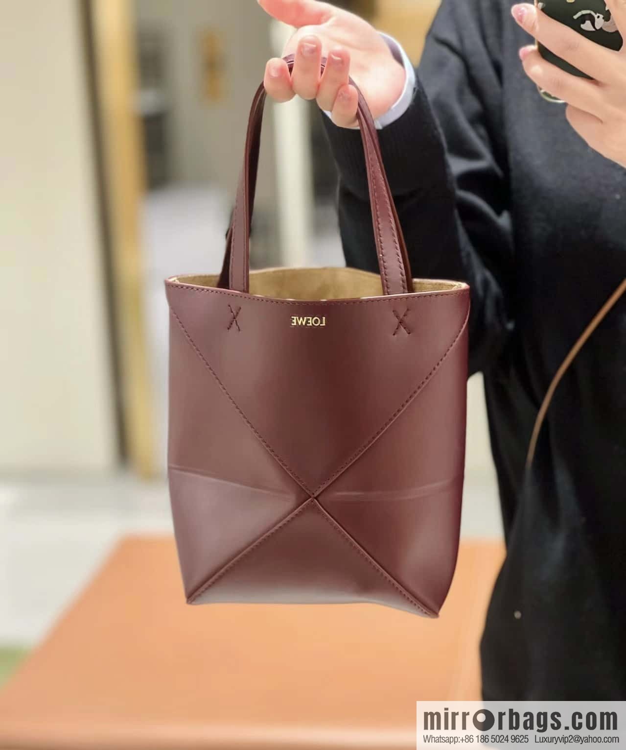 LOEWE puzzle folding series foldable tote bag 0695 burgundy