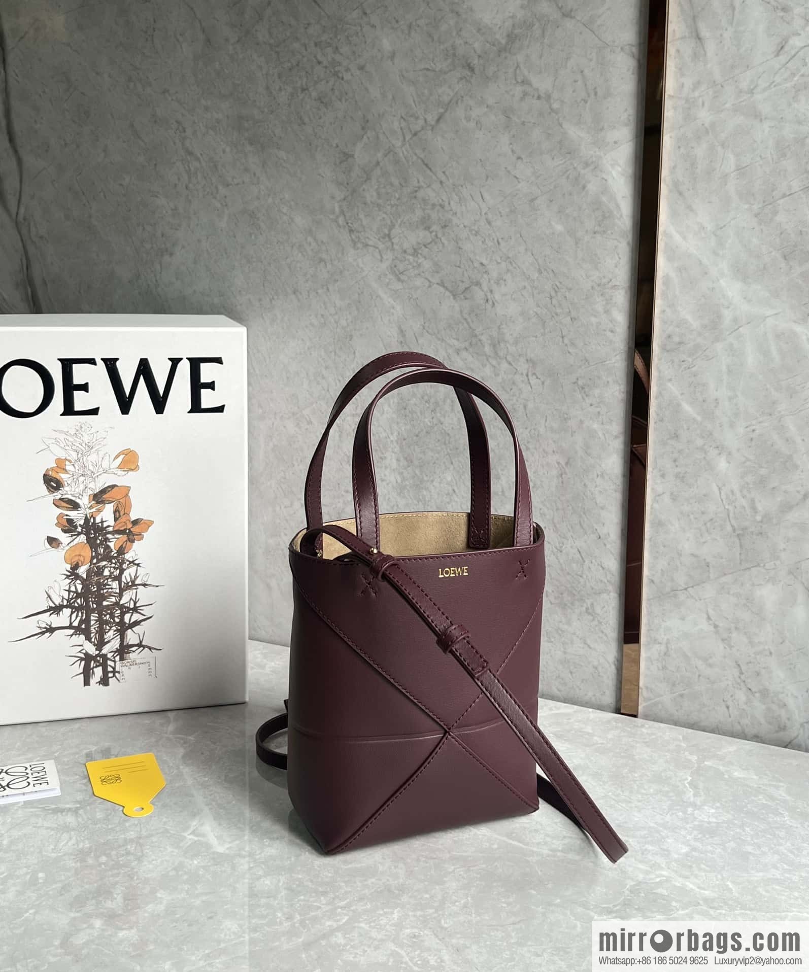 LOEWE puzzle folding series foldable tote bag 0695 burgundy